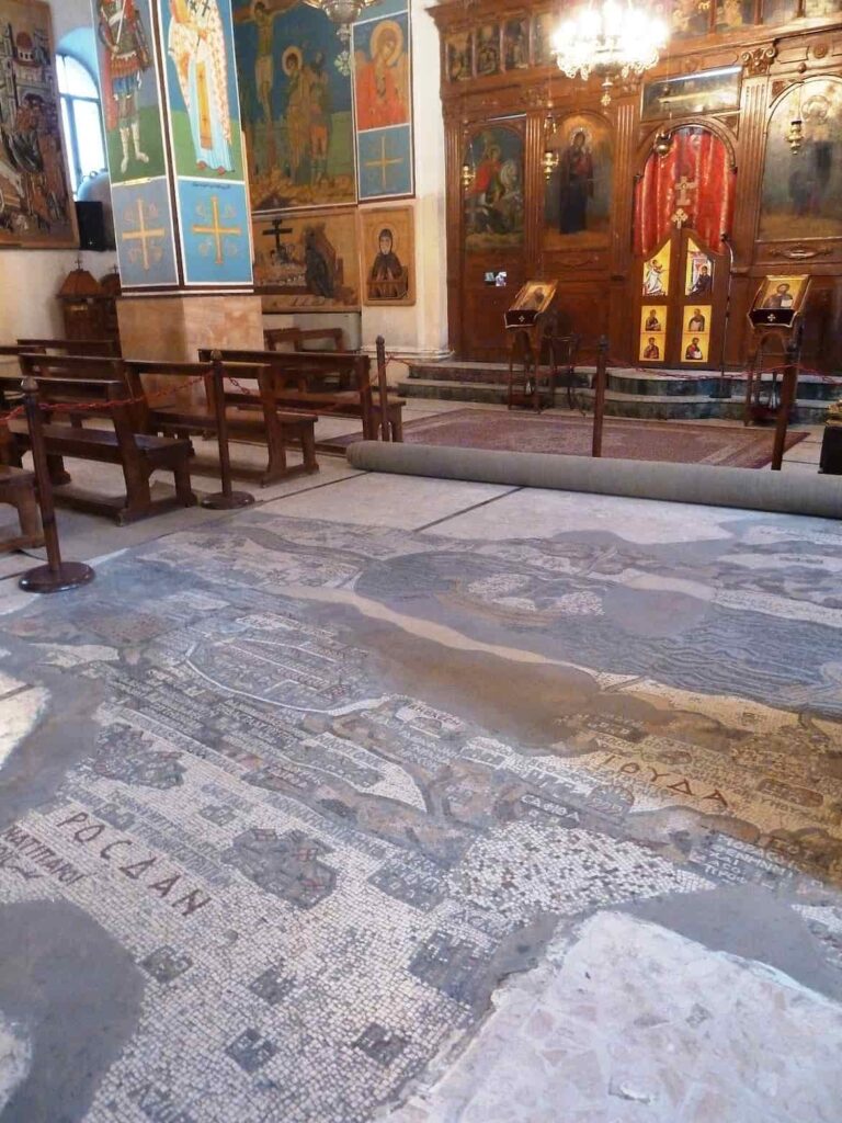 Byzantine floor mosaic map at St. George Church Madaba Jordan