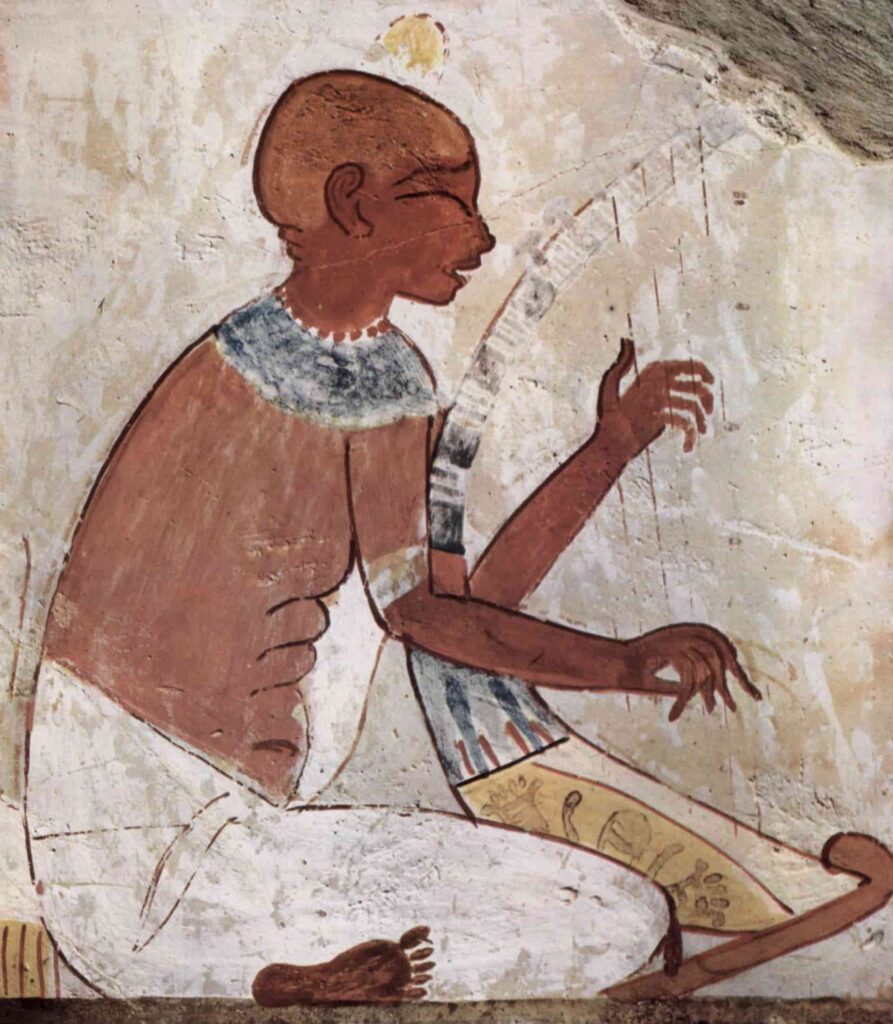 Egyptian harpist interpreted as blind. Tomb of Nakht Thebes c. 1422 1411 BC J.C