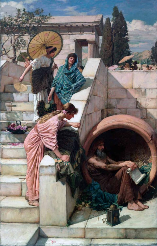 The garden hermit as an attraction. Diogenes by John William Waterhouse, 1882.