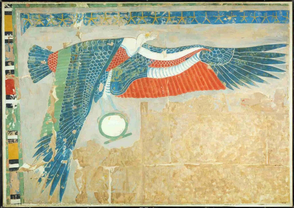 A painted relief depicting Nekhbet in Queen Hatshepsut's temple.