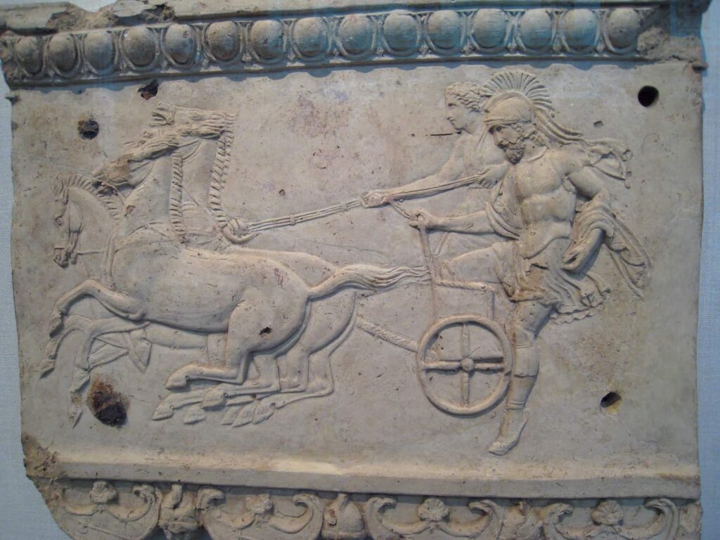 Chariot Race with Oenomaos and Myrtilus, bas-relief, Metropolitan Museum of Art (New York).