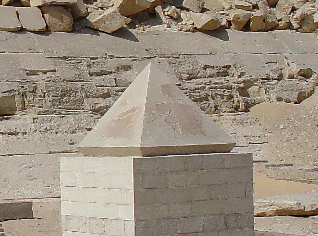 Reconstructed pyramidion in front of the Red Pyramid of Snofru in Dahshur 4th Dynasty Old Kingdom