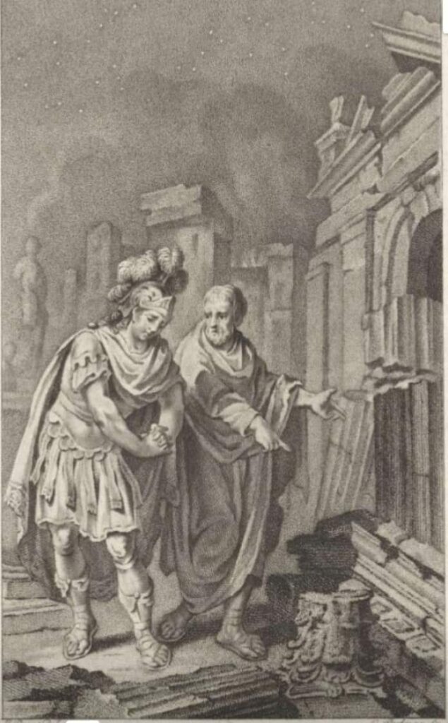 Scipio Aemilianus and Polybius on the ruins of Carthage engraving 1797