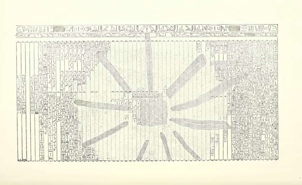 The "Shabaka Stone", bearing an inscription outlining the creation myth centred on the god Ptah; circa 710 BC, British Museum EA 498. Epigraphic copy by James H. Breasted.