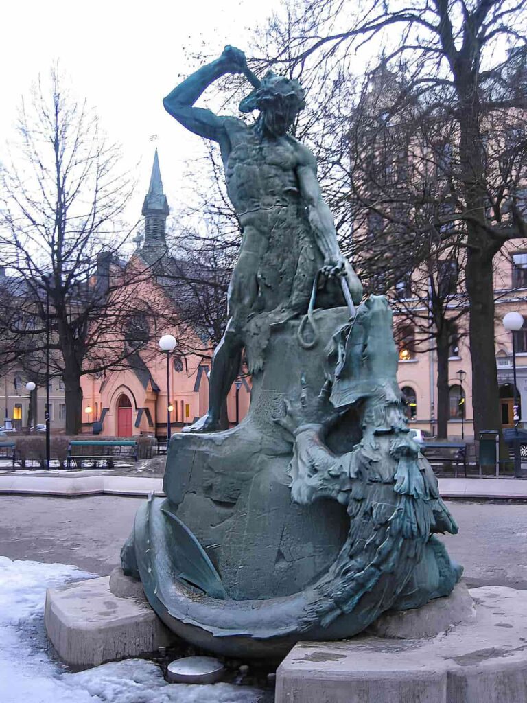 Statue depicting Thors fishing Stockholm 1903