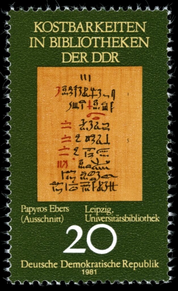 The Ebers Papyrus. Postage stamp of the GDR