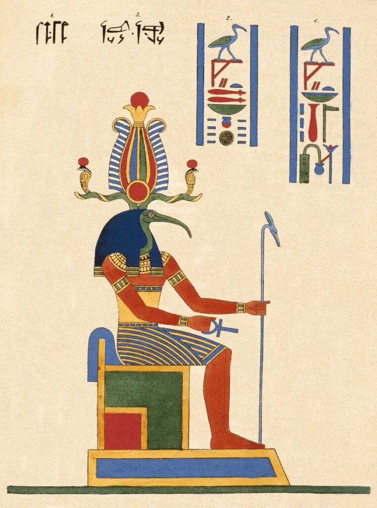 Thoth wearing the Atef in an illustration of the Egyptian Pantheon (1823-1825) by Léon Jean Joseph Dubois (1780-1846).