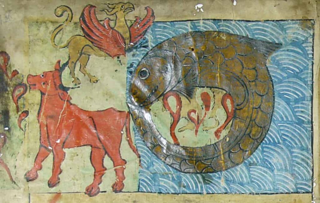 Whale as a giant fish in the illustration of the XIII century