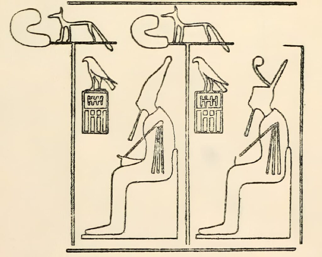 Printing of cylindrical seal containing the Sereque from Djer and Pharaoh wearing the crowns of the High and Lower Egypt.