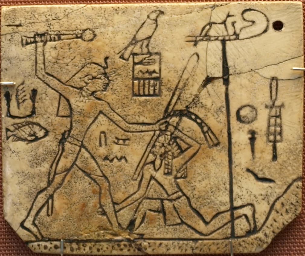 Djer slaying his enemies (the first depiction of the pharaoh in Nemes).