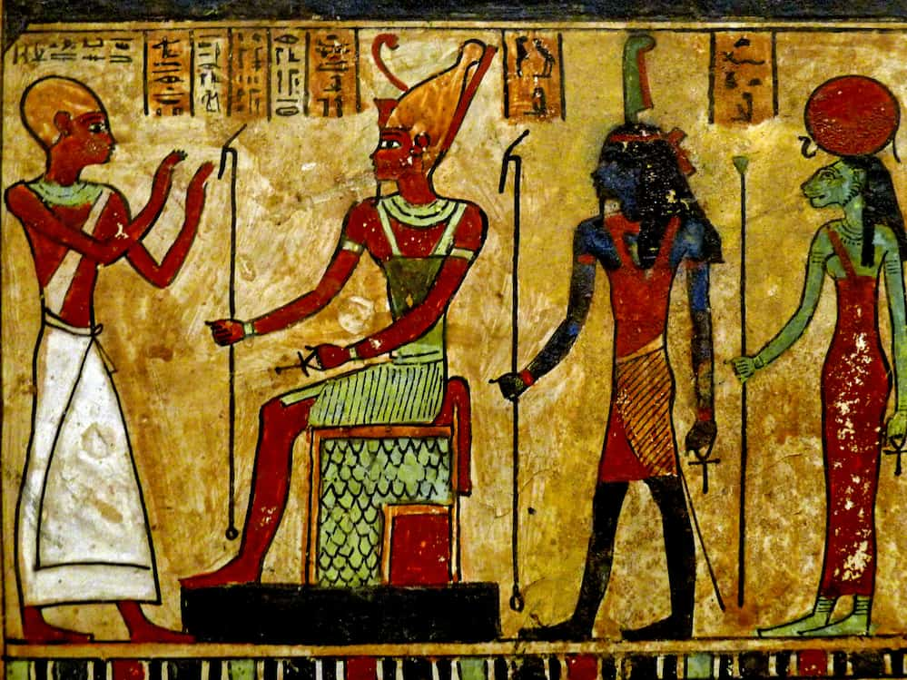 Shou and Tefnut (figures on the right) on an image of the stele of Usirour - Louvre Museum.