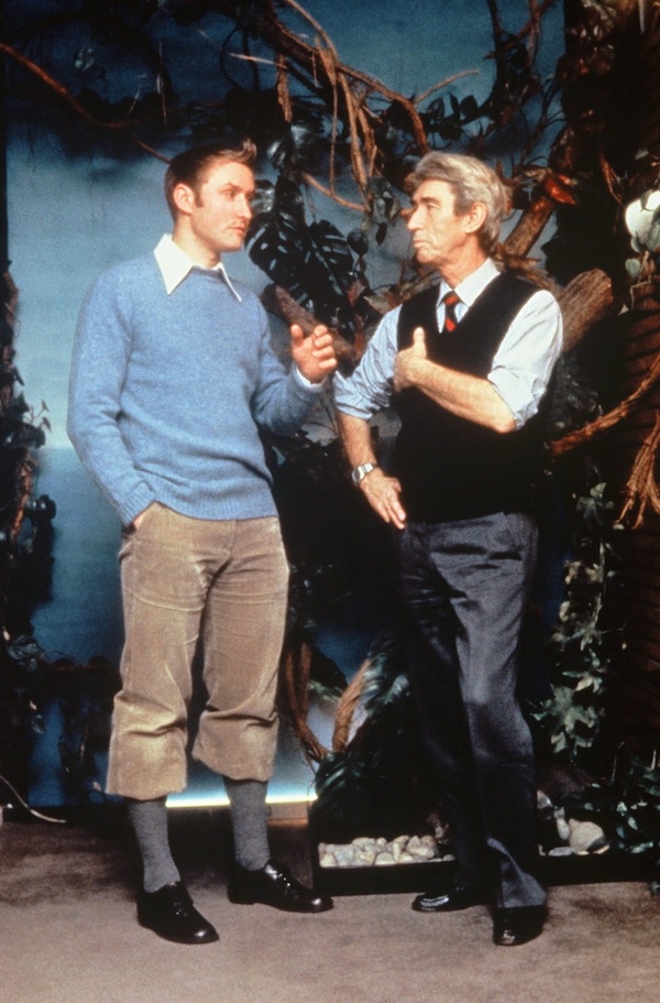 Hergé (right) with an actor dressed as Tintin.