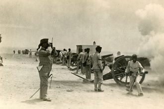 Spanish artillery firing outside Melilla during the Rif War.