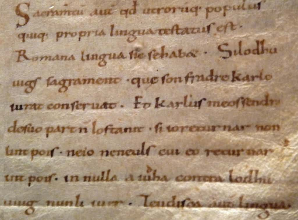 Extract from the Strasbourg Oaths written in 842, text in Gallo-Romanic (“Romana lingua”)