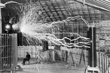 Nikola Tesla in a laboratory in Colorado Springs. Circa 1899