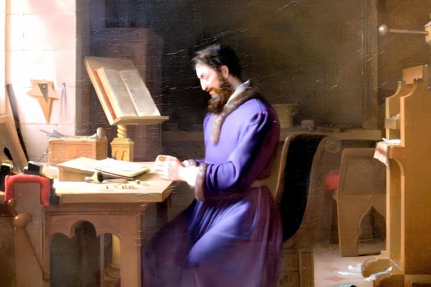 Painting "Gutenberg inventing printing" by Jean-Antoine Lauren