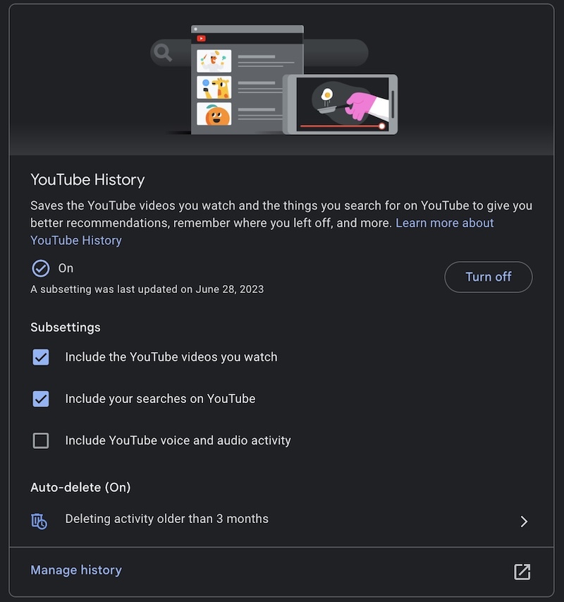 youtube history disabled