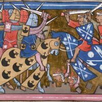 14th-century miniature of the Second Crusade battle from the Estoire d'Eracles