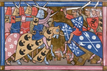 14th-century miniature of the Second Crusade battle from the Estoire d'Eracles