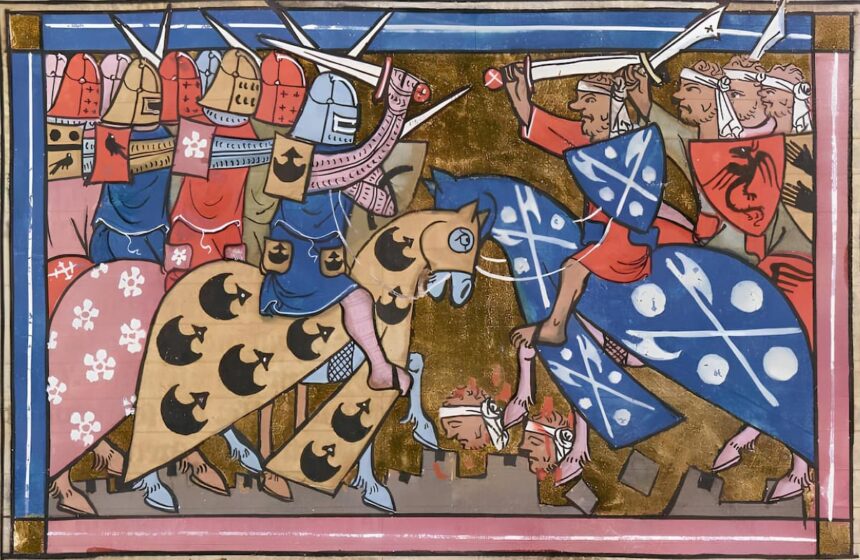 14th-century miniature of the Second Crusade battle from the Estoire d'Eracles