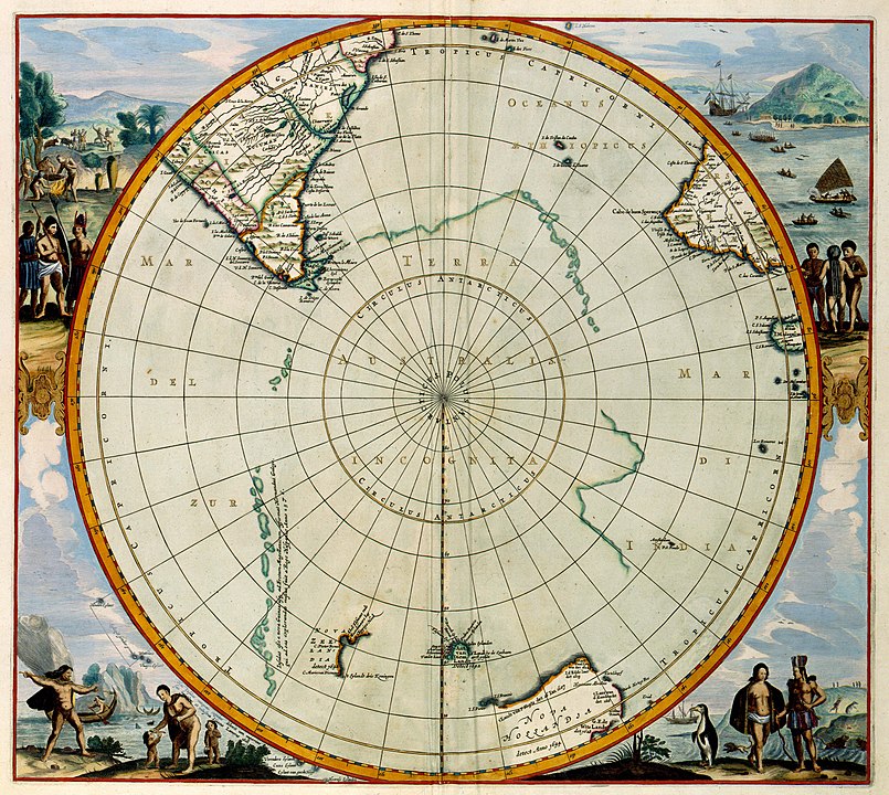 Map of Jan Janssonius's persuaded location of Terra Australis Incognita (657).