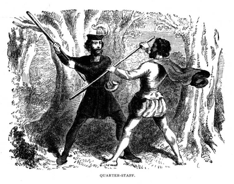 An artwork depicting stick fighting