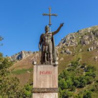 Pelayo, sculpture in Covadonga, Spain. Battle of Covadonga