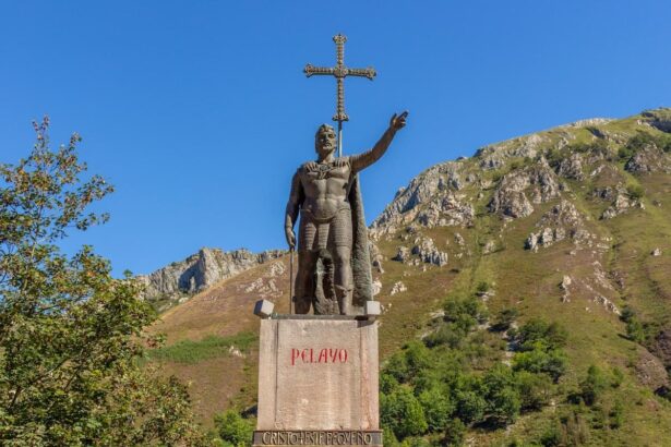 Pelayo, sculpture in Covadonga, Spain. Battle of Covadonga