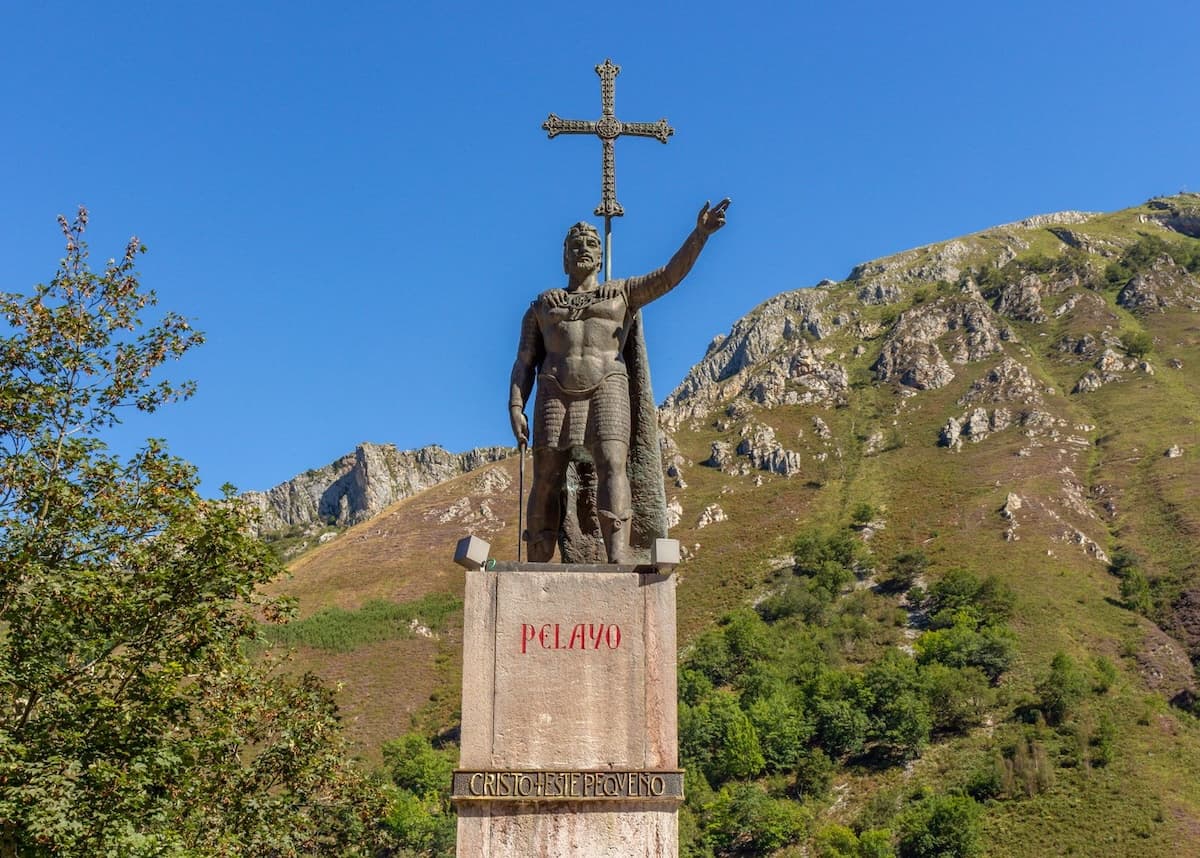 Pelayo, sculpture in Covadonga, Spain. Battle of Covadonga