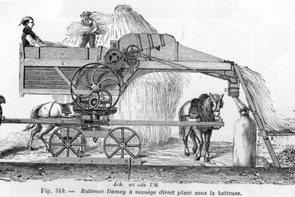 Drawing of a horse-powered thresher from a French dictionary