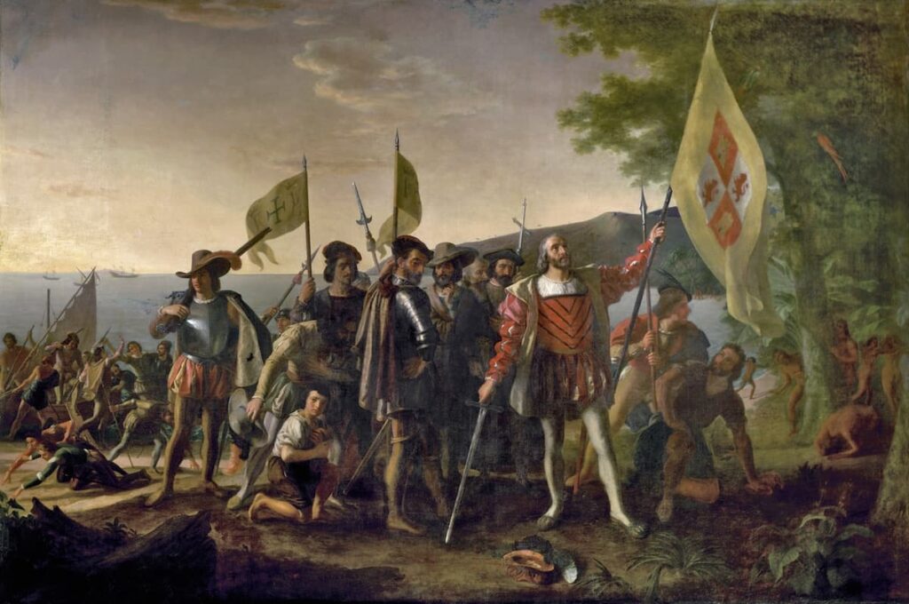 Landing of Columbus in America. Painting by John Vanderlin