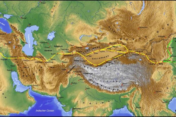 Main routes of the Silk Road on a relief map