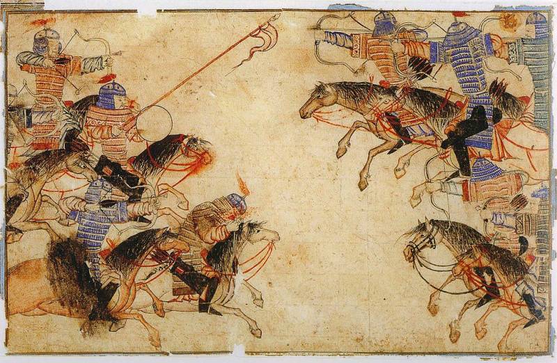 Mongolian horsemen are attacking each other.