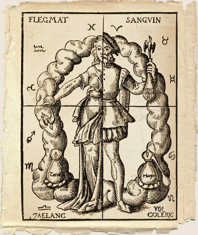 The four humors. Illustration from Leonard Tourneisser's book Quintessence. 1570