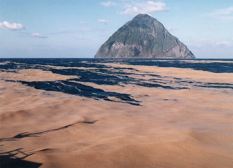 Pumice stones lifted by the eruption fill the surface of the sea