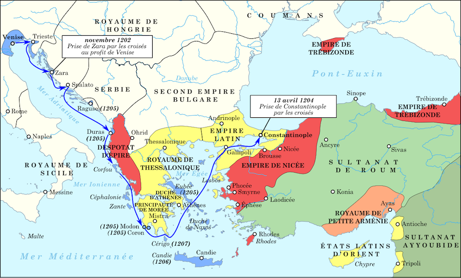 Itinerary of the Fourth Crusade (1202-1204) and foundation of the Latin Empire of the East (1204)