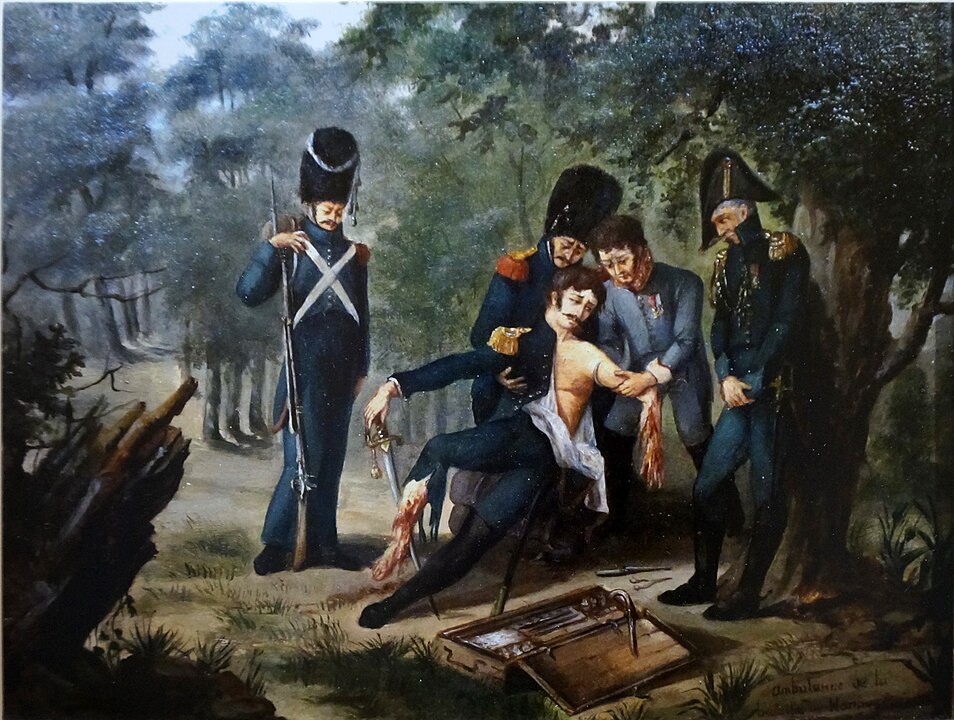 Larrey amputating the arm and leg of colonel Rebsomen at the Battle of Hanau, in 1813