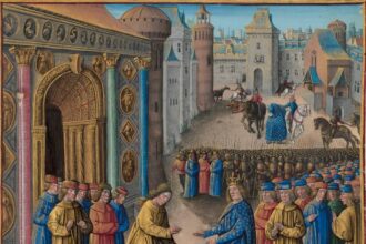 Raymond of Poitiers welcoming Louis VII in Antioch