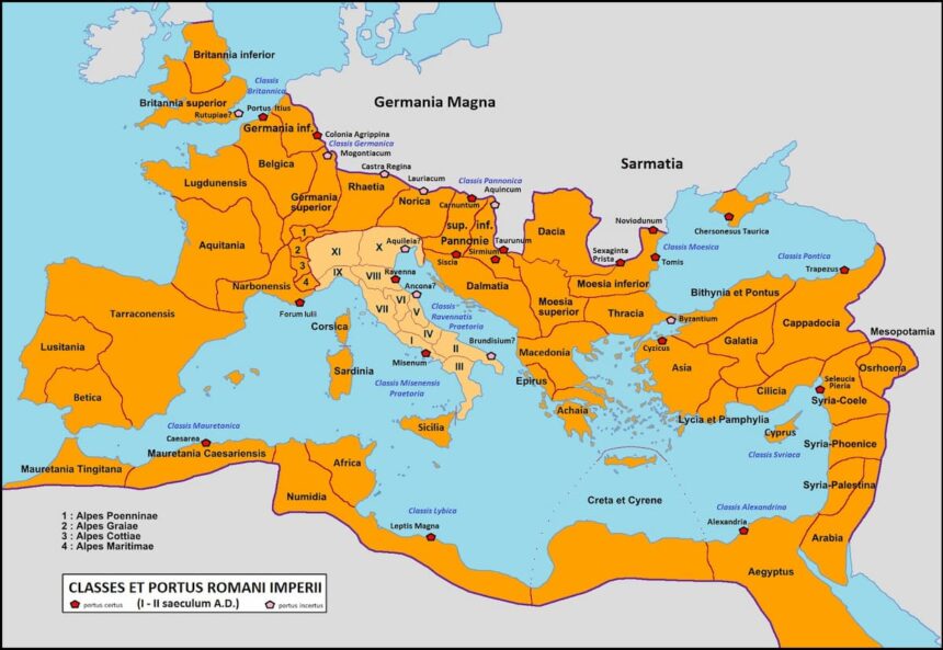 Map of the Roman fleets and major naval bases during the Principate