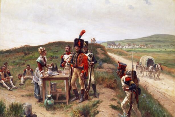 Vivandière (left) with soldiers of the Napoleonic army