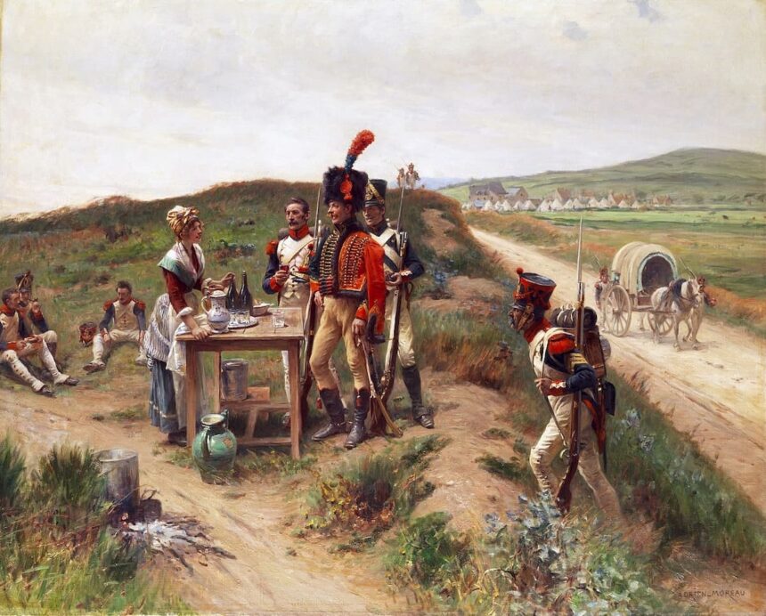 Vivandière (left) with soldiers of the Napoleonic army