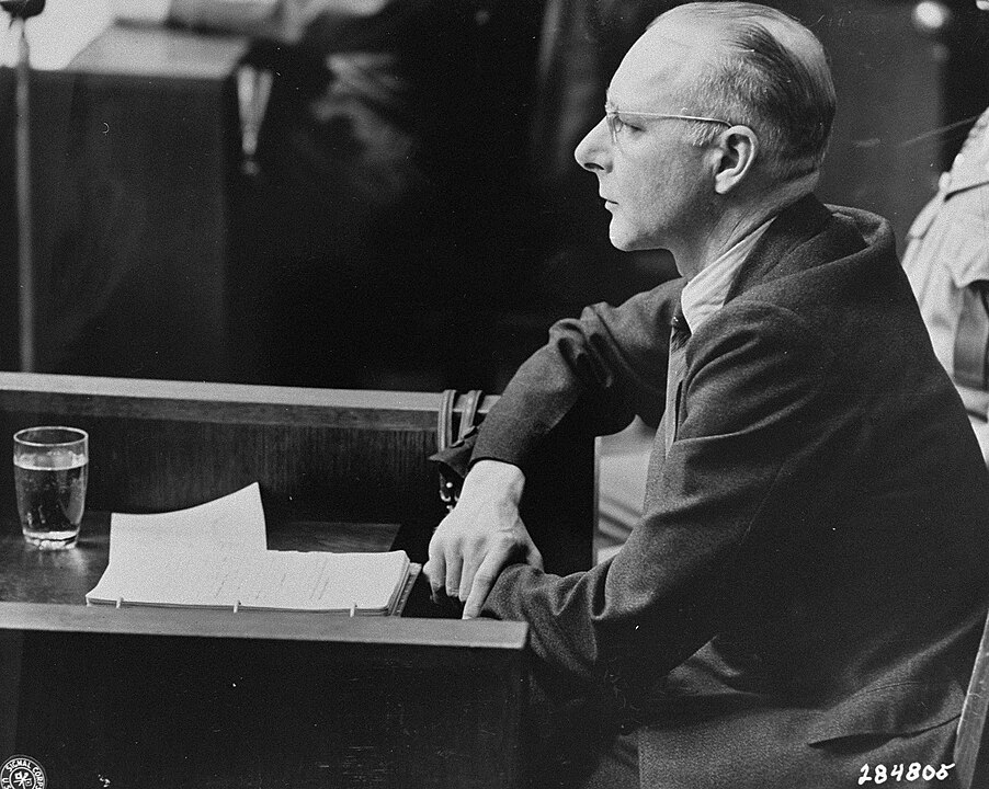 Viktor Brack testifies in his defence at the Doctors' Trial in Nuremberg in 1947.