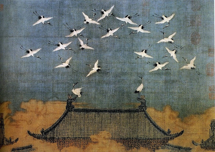 Auspicious Cranes, a painting of the Song royal palace by Emperor Huizong