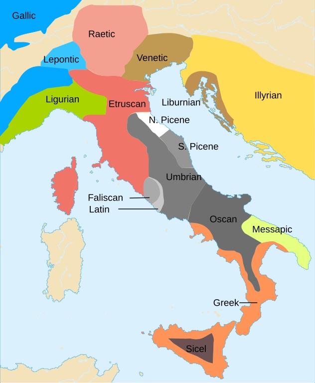 Ethnolinguistic map of Italy in the Iron Age, before the Roman expansion and conquest of Italy