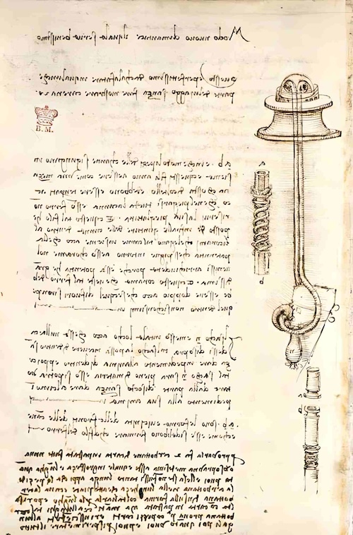 da Vincis drawings of scuba gear from the Codex Arundel