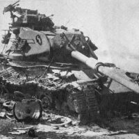 An Israeli M60 Patton tank destroyed in the Sinai