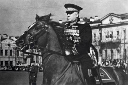 Zhukov at a post-war victory parade in Sverdlovsk, between 1948–1950